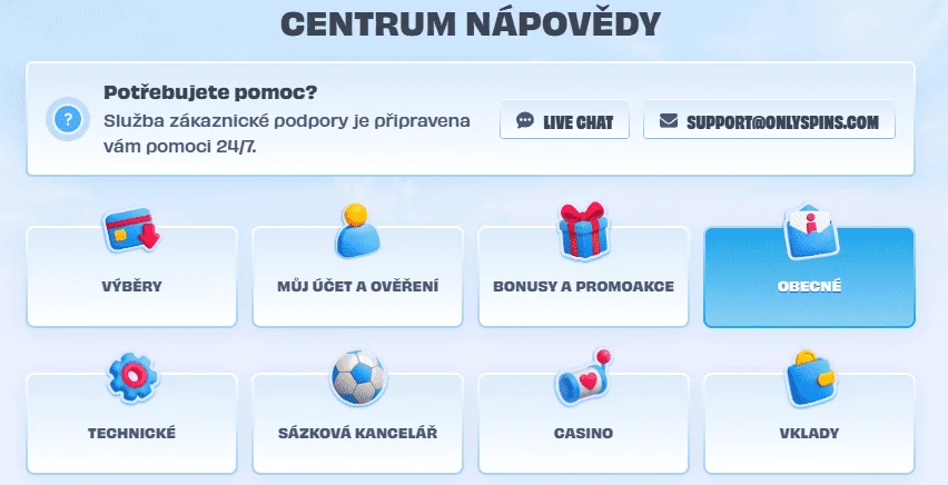OnlySpins centrum nápovědy
