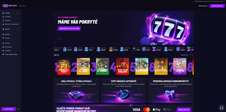 FastSlots Casino – herní lobby s výběrem automatů