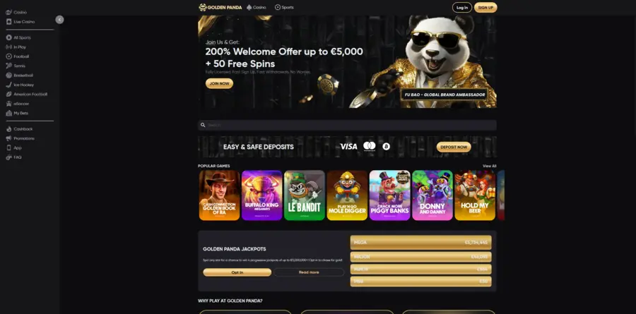Golden Panda Casino – lobby s automaty a live hrami