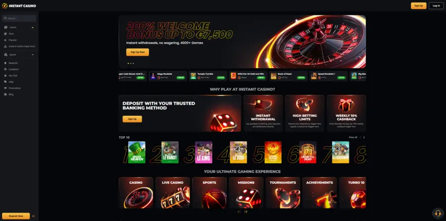 Instant Casino – přehled her a uvítacího bonusu